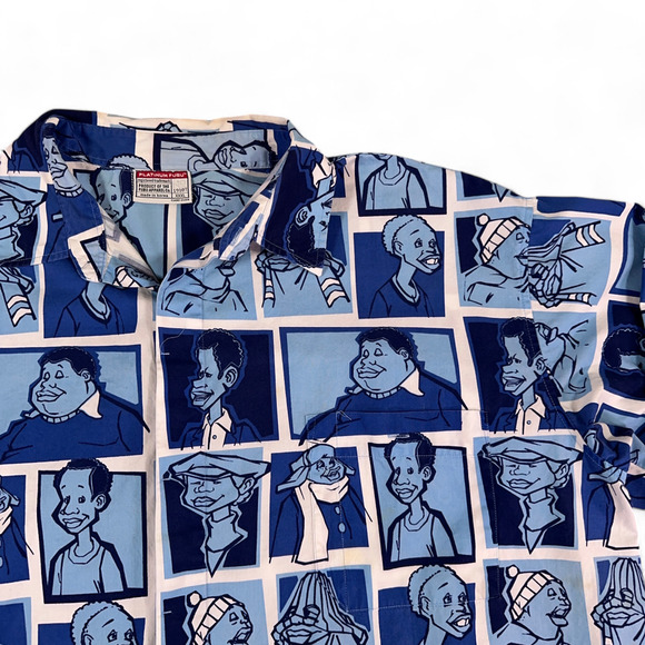 Vintage Platinum Fubu Shirt Adult 3XL Blue Fat Albert Allover 90s Y2K Hip Hop - Picture 3 of 14